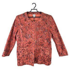 Womens Ellen & Company Orange Swirl Velvet Button Front Jacket Polyester Size XL